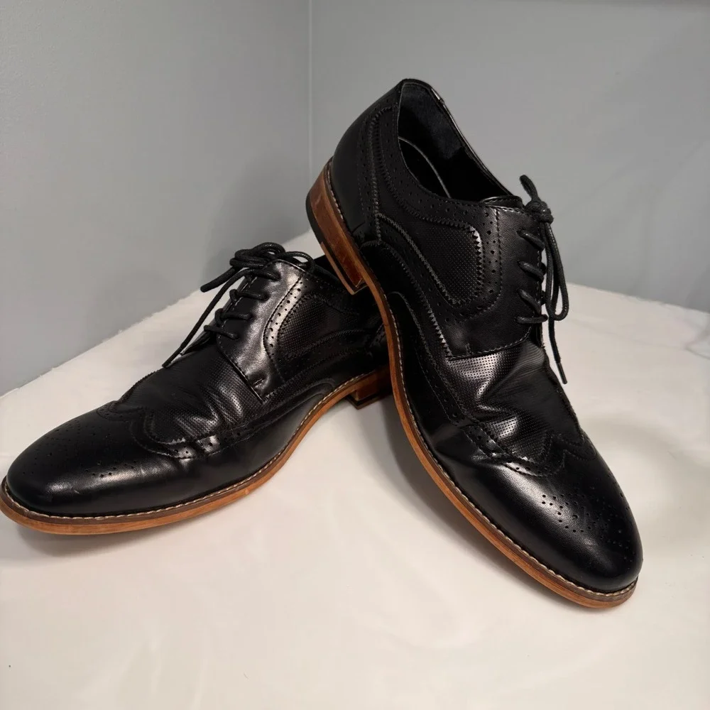 Kenneth Cole Blake Black Wingtip Oxford Dress Shoes‎ Brogue Mens SZ 10 Luxe